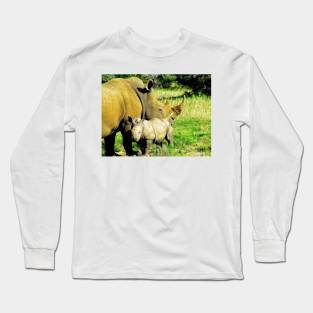 African Wildlife Photography Rhinoceros Mother and Calf Long Sleeve T-Shirt